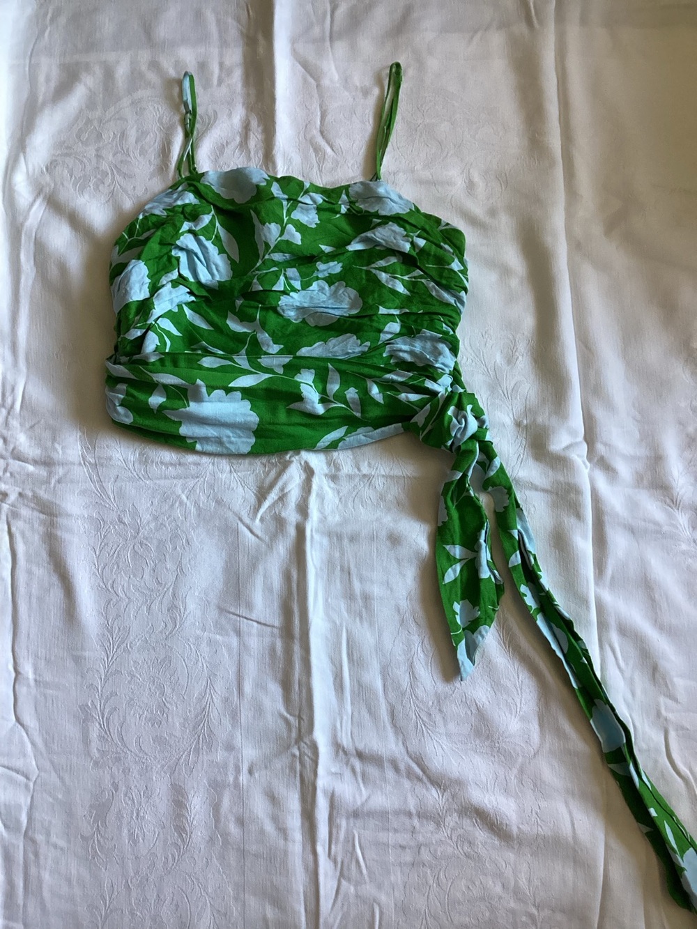 Kate Spade Green Floral Ruched Tie-Waist Tank Top Size XXL